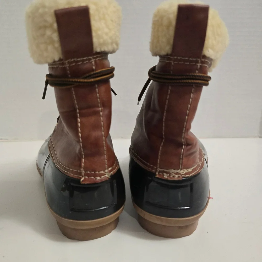 Yoki‎ Womens Brown Black Lace Up Sherpa Lined Duck Boots Size 7.5